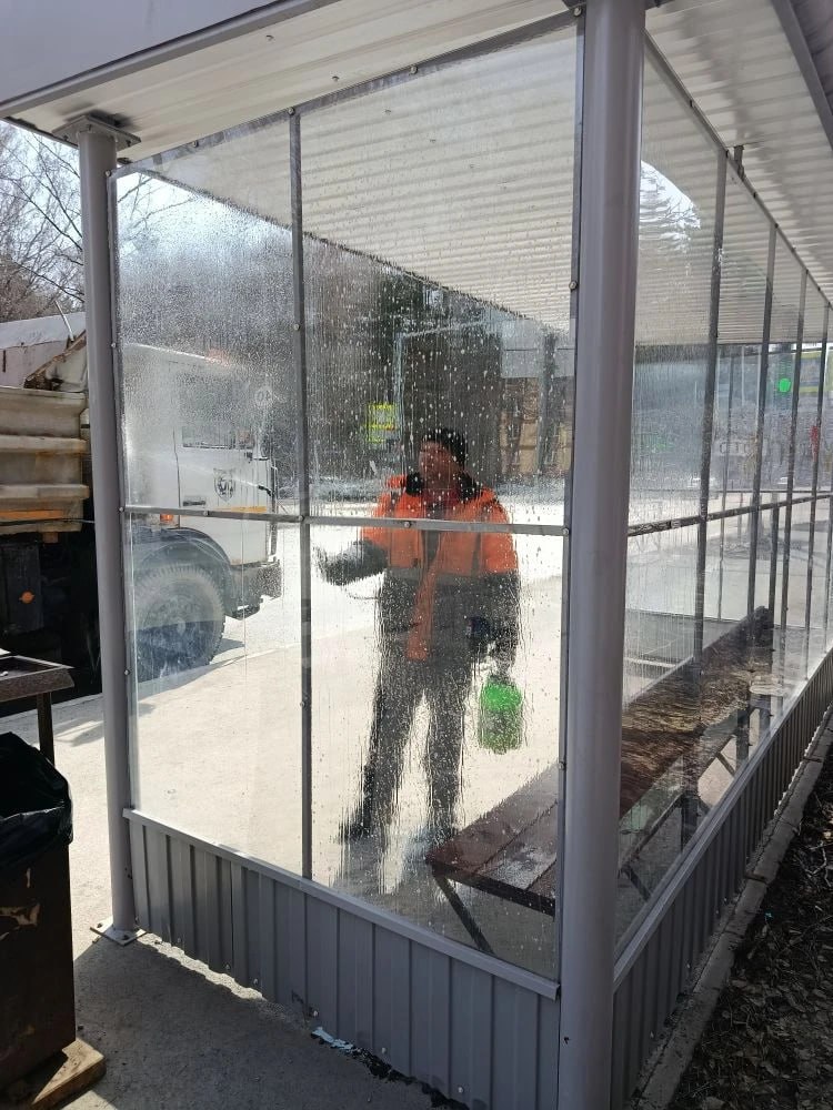 На Морском проспекте помыли остановки На Морском проспекте помыли остановки