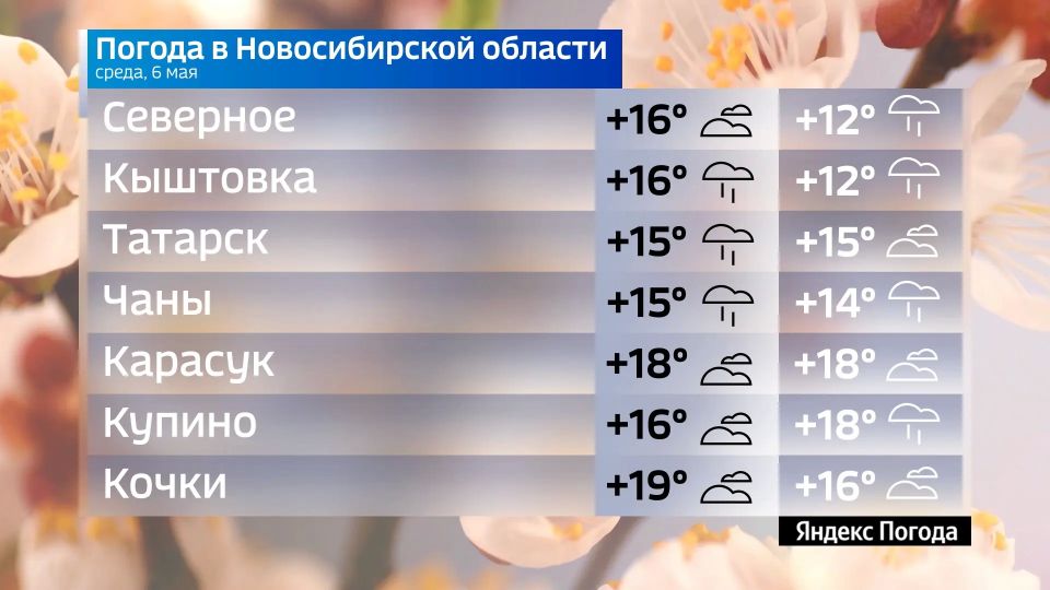 Прогноз погоды на 6 мая 2026 года в Новосибирской области Прогноз погоды на 6 мая 2026 года в Новосибирской области