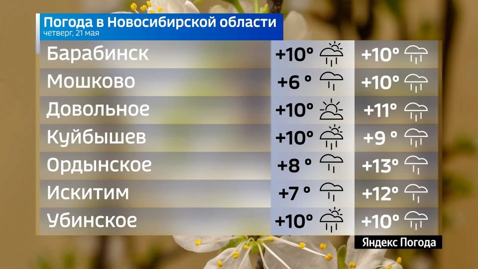 Прогноз погоды на 21 мая 2026 года в Новосибирской области Прогноз погоды на 21 мая 2026 года в Новосибирской области