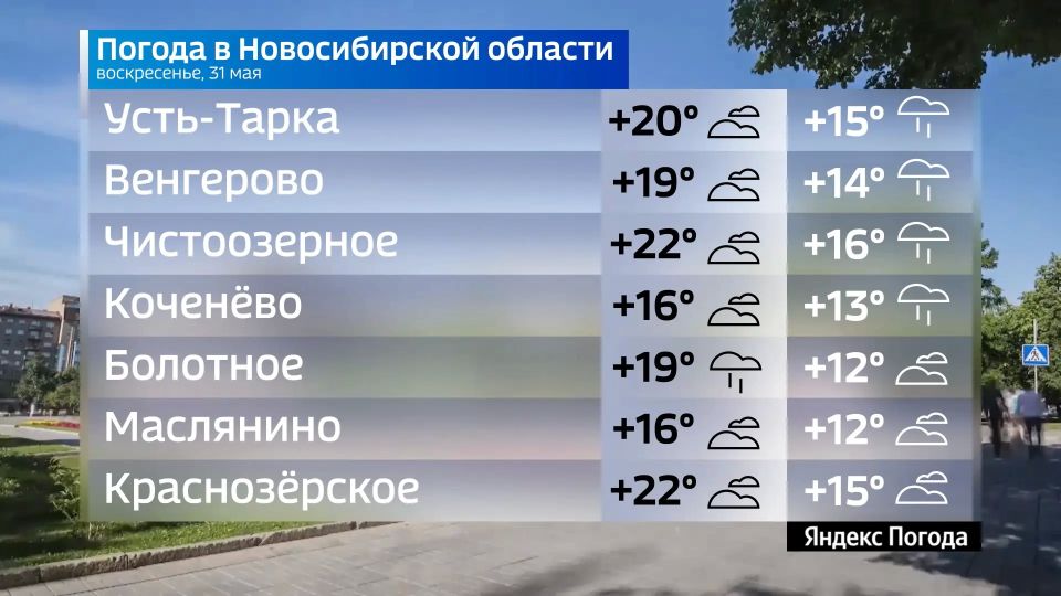 Прогноз погоды на 31 мая 2026 года в Новосибирской области Прогноз погоды на 31 мая 2026 года в Новосибирской области