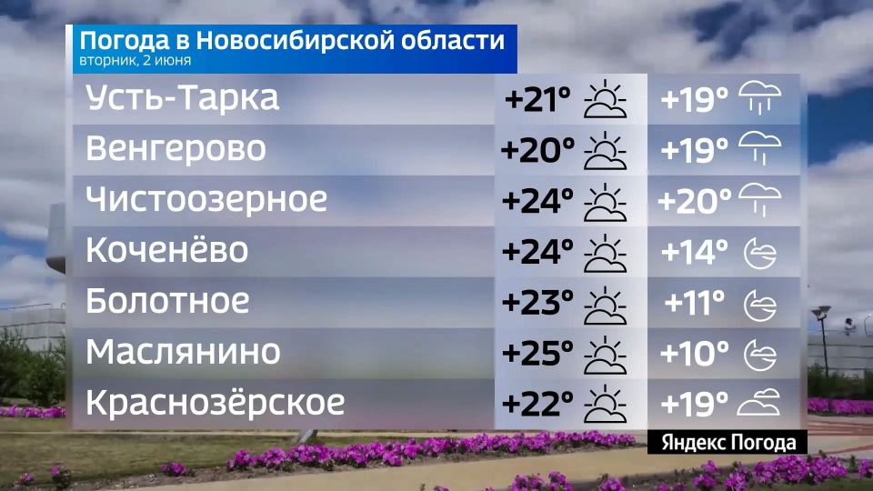 Прогноз погоды на 2 июня 2026 года в Новосибирской области Прогноз погоды на 2 июня 2026 года в Новосибирской области