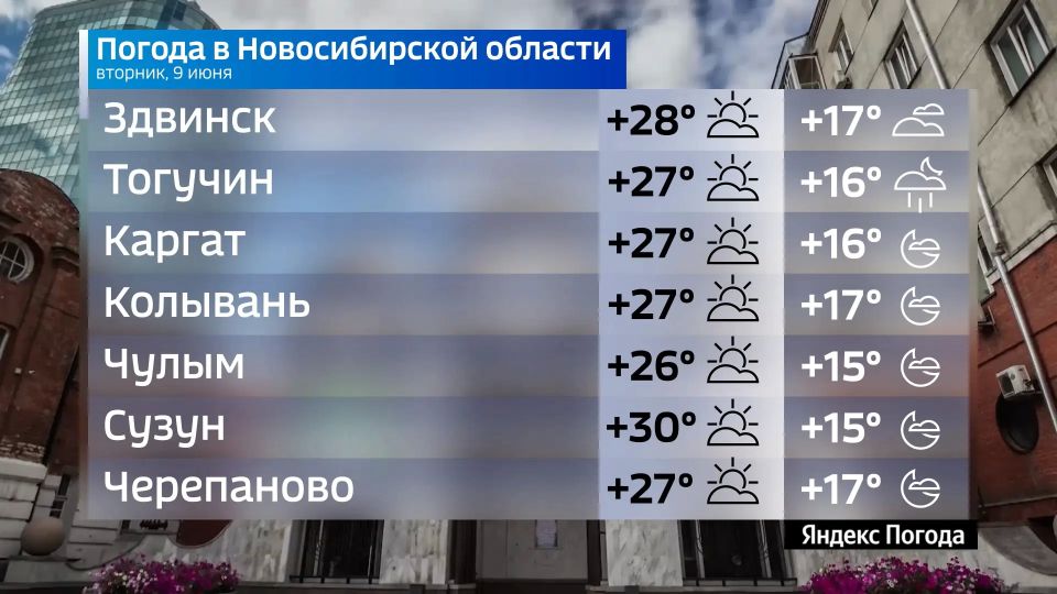 Прогноз погоды на 9 июня 2026 года в Новосибирской области Прогноз погоды на 9 июня 2026 года в Новосибирской области