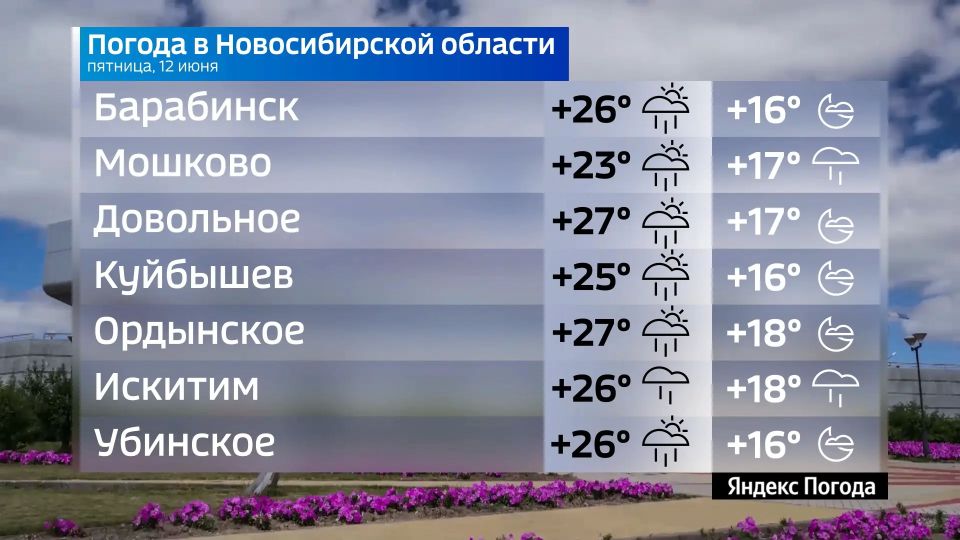 Прогноз погоды на 12 июня 2026 года в Новосибирской области Прогноз погоды на 12 июня 2026 года в Новосибирской области