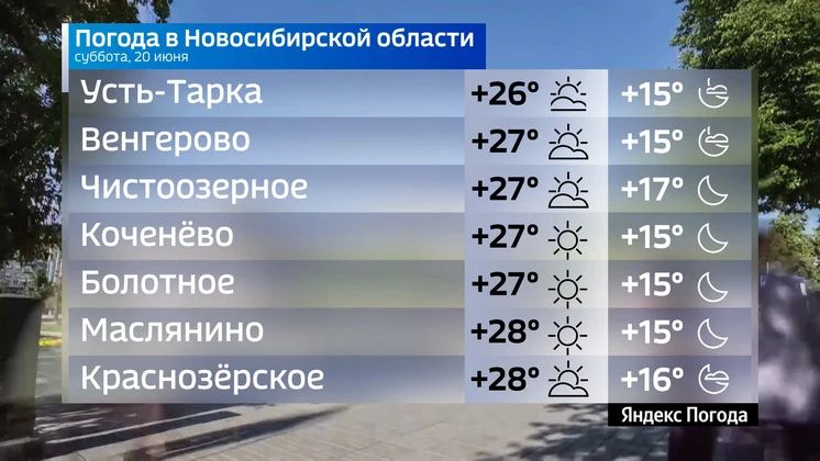 Прогноз погоды на 20 июня 2026 года в Новосибирской области Прогноз погоды на 20 июня 2026 года в Новосибирской области