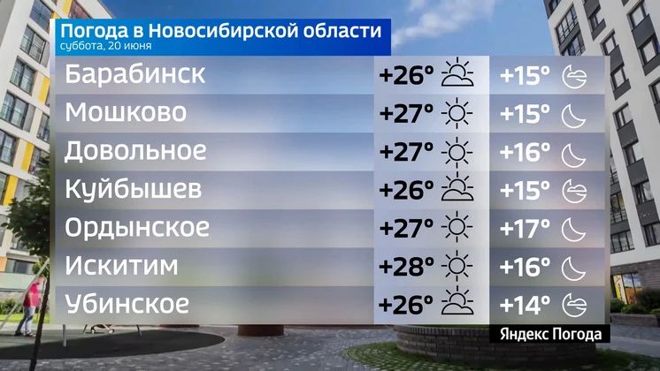 Прогноз погоды на 20 июня 2026 года в Новосибирской области Прогноз погоды на 20 июня 2026 года в Новосибирской области