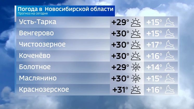 Прогноз погоды на 22 июня 2026 года в Новосибирской области Прогноз погоды на 22 июня 2026 года в Новосибирской области