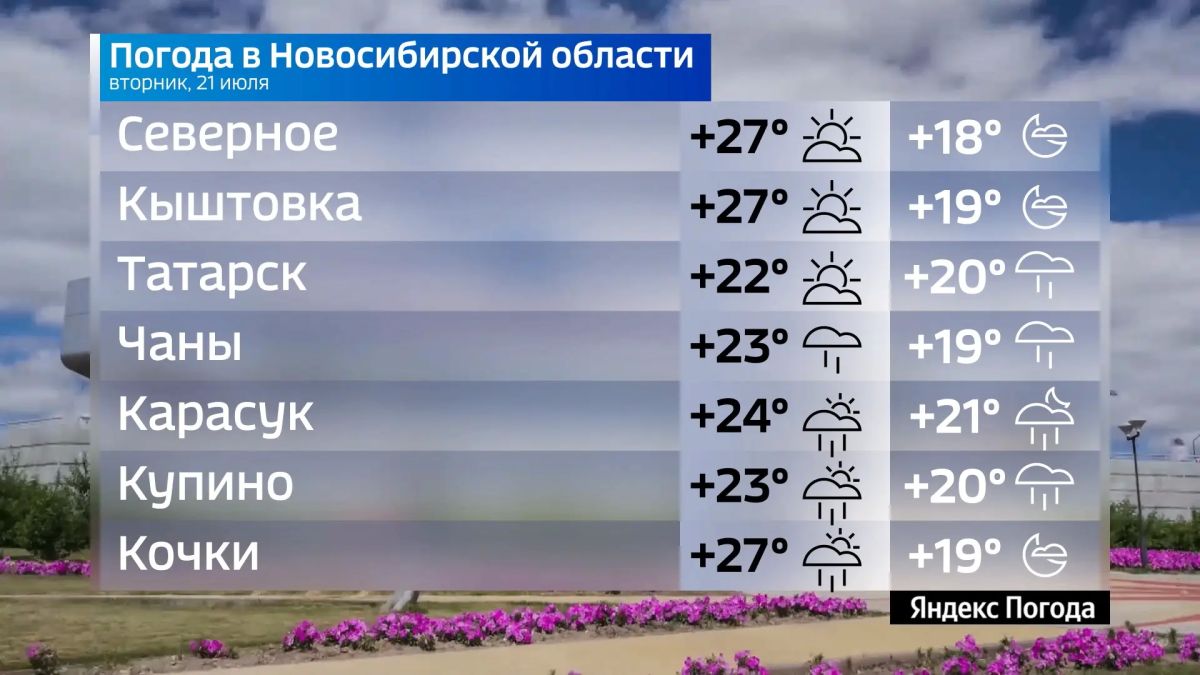 Прогноз погоды на 21 июля 2026 года в Новосибирской области Прогноз погоды на 21 июля 2026 года в Новосибирской области