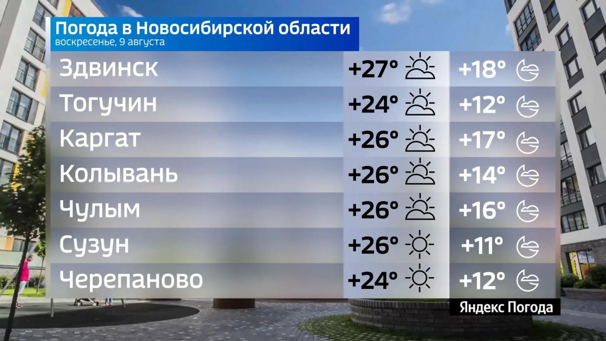Прогноз погоды на 9 августа 2026 года в Новосибирской области Прогноз погоды на 9 августа 2026 года в Новосибирской области