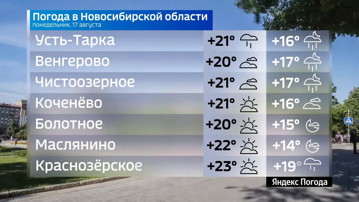 Прогноз погоды на 17 августа 2026 года в Новосибирской области Прогноз погоды на 17 августа 2026 года в Новосибирской области
