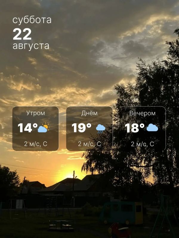 22 августа ожидается до +19° с небольшими дождями