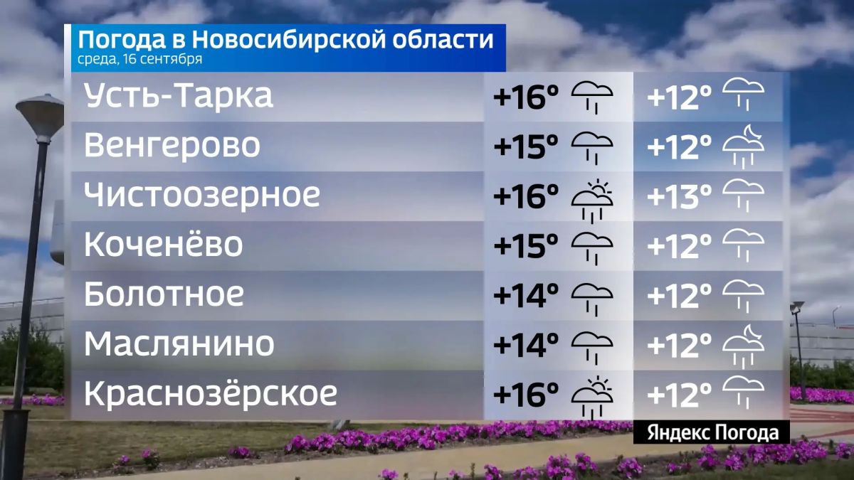 Прогноз погоды на 16 сентября 2026 года в Новосибирской области Прогноз погоды на 16 сентября 2026 года в Новосибирской области