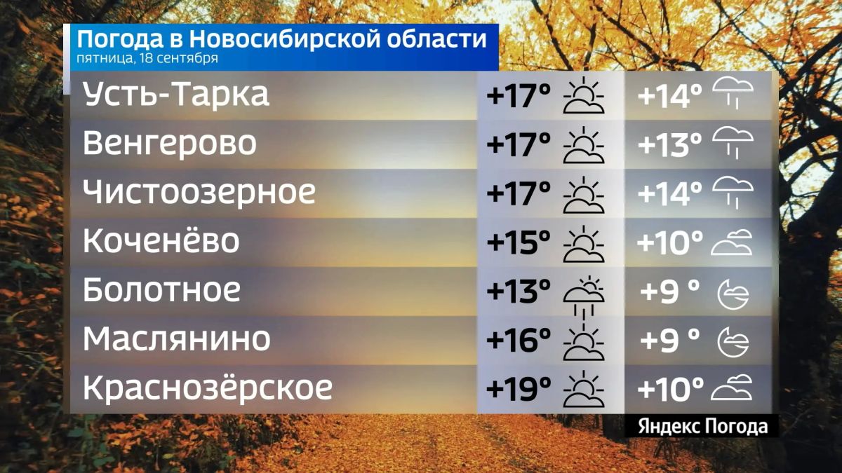 Прогноз погоды на 18 сентября 2026 года в Новосибирской области Прогноз погоды на 18 сентября 2026 года в Новосибирской области