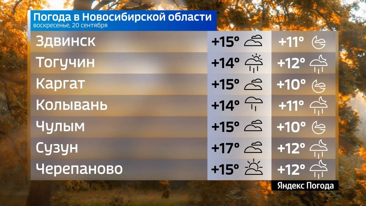 Прогноз погоды на 20 сентября 2026 года в Новосибирской области Прогноз погоды на 20 сентября 2026 года в Новосибирской области