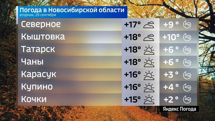 Прогноз погоды на 29 сентября 2026 года в Новосибирской области Прогноз погоды на 29 сентября 2026 года в Новосибирской области