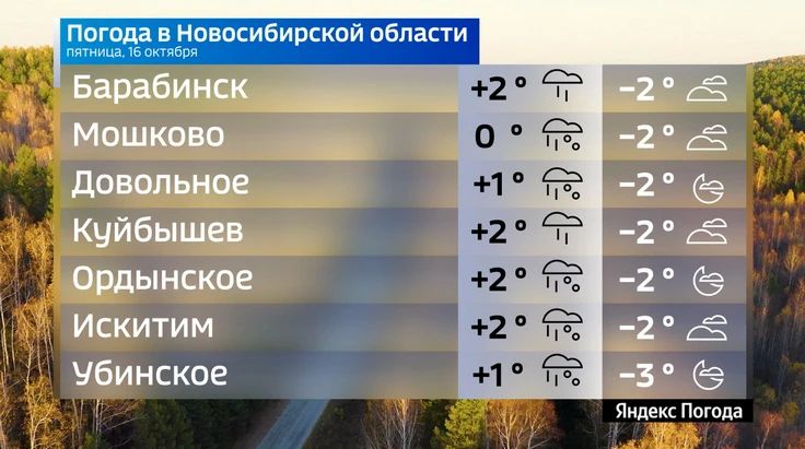 Прогноз погоды на 16 октября 2026 года в Новосибирской области Прогноз погоды на 16 октября 2026 года в Новосибирской области