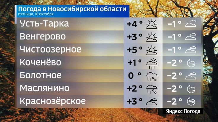 Прогноз погоды на 16 октября 2026 года в Новосибирской области Прогноз погоды на 16 октября 2026 года в Новосибирской области