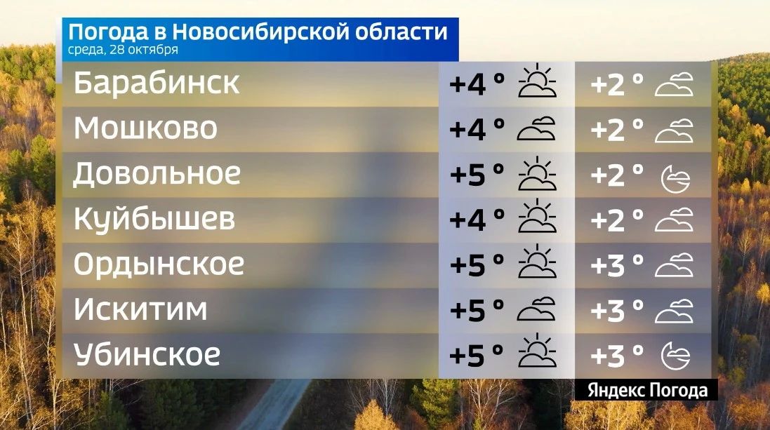 Прогноз погоды на 28 октября 2026 года в Новосибирской области Прогноз погоды на 28 октября 2026 года в Новосибирской области